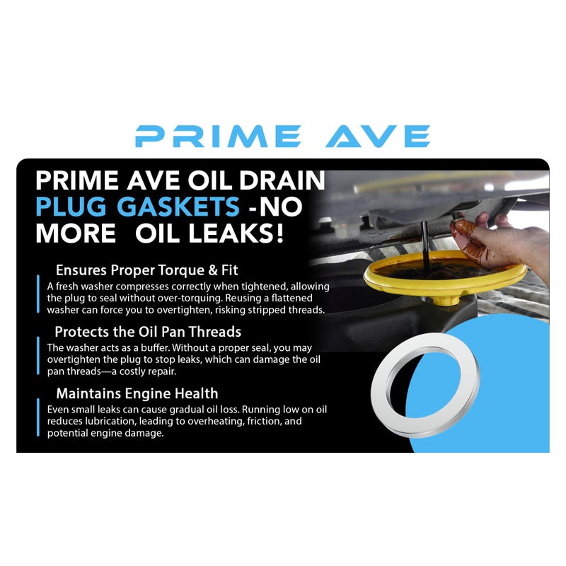 PRIME AVE Aluminium Oil Drain Plug Gaskets - 14mm Crush Washer for Leak Proof Sealing - Durable and Reliable Oil Plug Washer - Compatible with Hyundai & Kia Part# 21513-23001 (Pack of 10) - Image 2